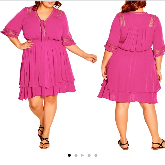 City Chic Plus Size Fuchsia Tiered Dress Torrid Plus Size Pink Magenta Dress - Picture 1 of 12